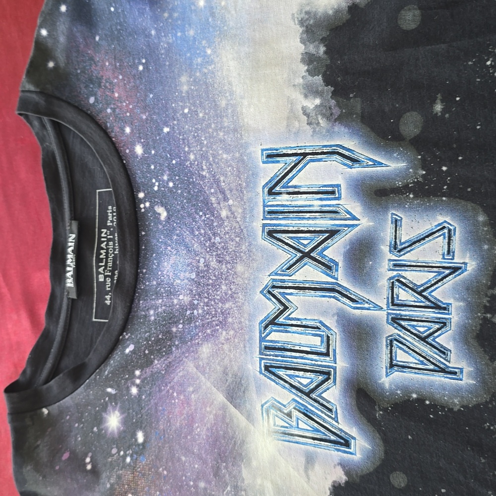 Balmain  Galaxy Logo T Shirt Large Black Purple Blue Space Stars Planets